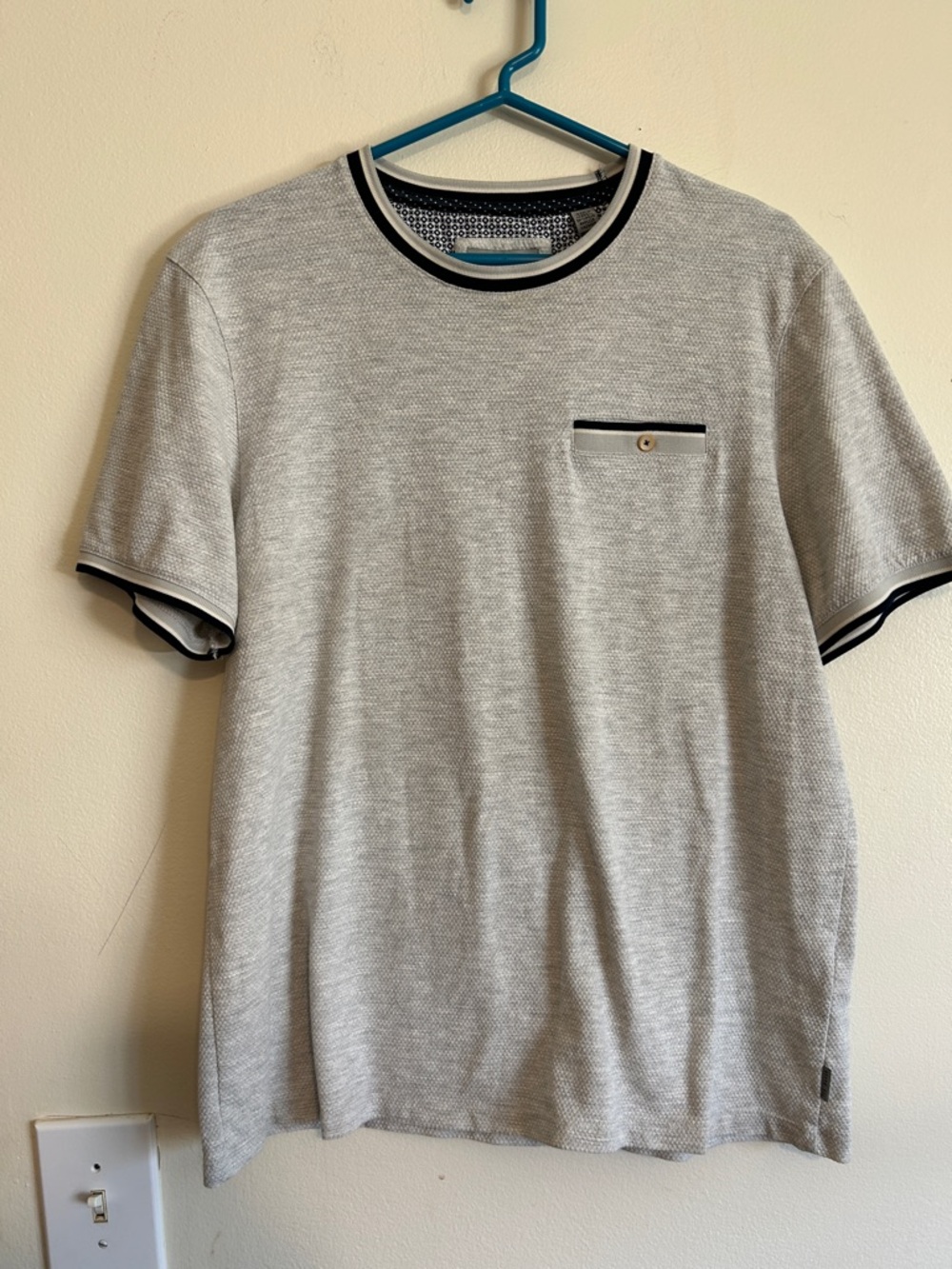 Ted Baker Light Gray Short Sleeve Crewneck Tee with Black Trim